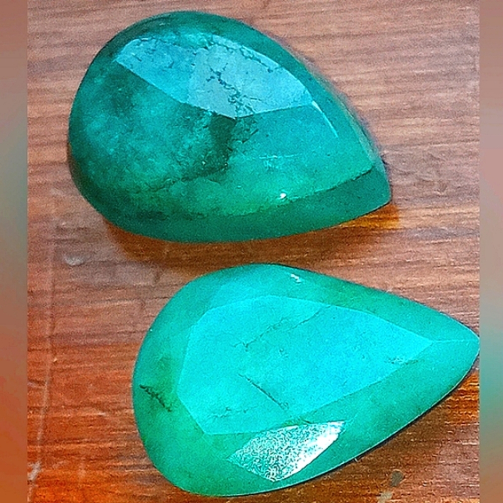 2x Pear Cut Columbian Emeralds 13cts total Green Natural UNHEATED UNTREATED Gems